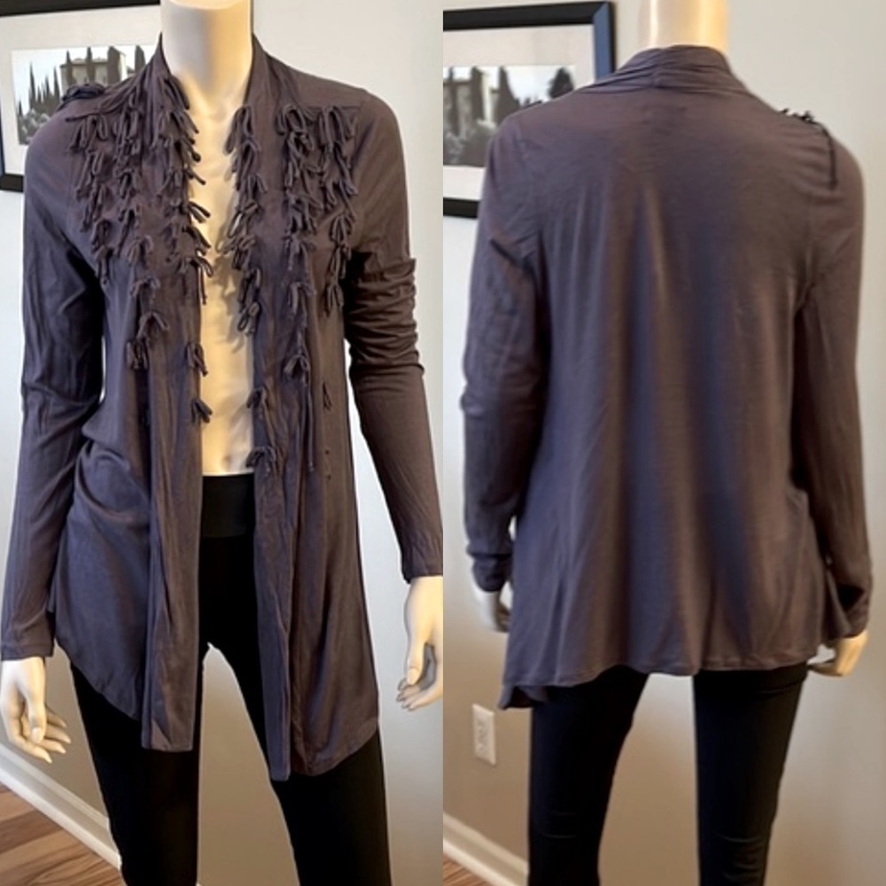 Deletta Anthropologie Purple Bow Fringe Open Cárdigan. Size Medium. D/4/A1221